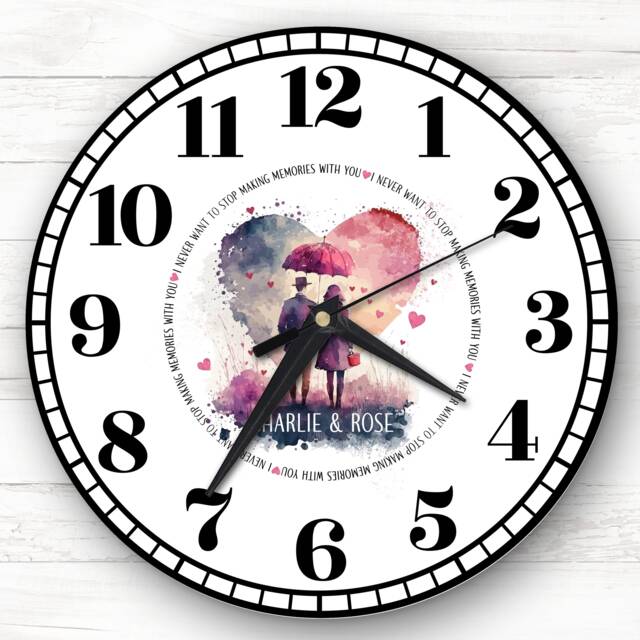 Umbrella Couple Romantic Anniversary Valentine's Gift Personalised Clock - image 1