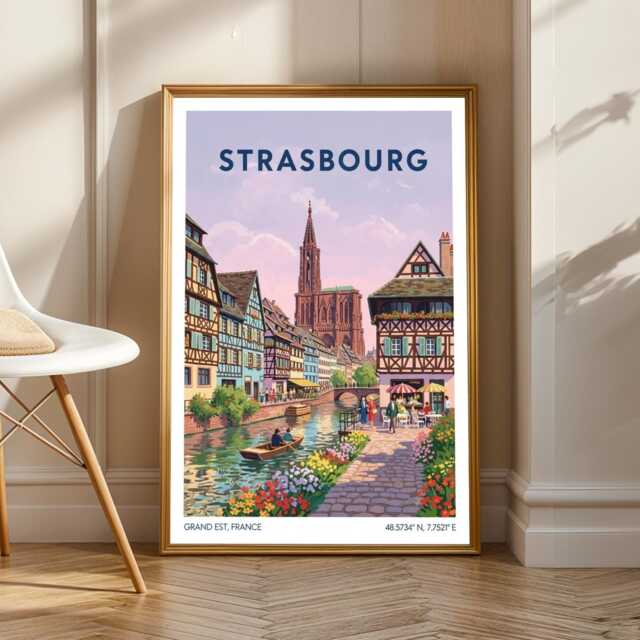 strasbourg Half-Timbered Houses Print Colorful French Cityscape Art - image 1