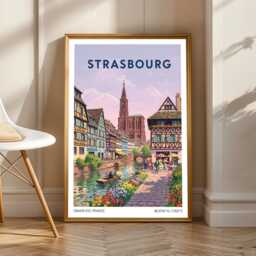 strasbourg Half-Timbered Houses Print Colorful French Cityscape Art - thumbnail 1