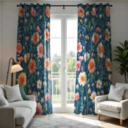 Colorful Poppies & Daisies Curtains, Floral Vibrant Drapes, Botanical Window Treatment, Custom Length Living Room Curtain Panels - thumbnail 3
