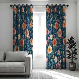 Colorful Poppies & Daisies Curtains, Floral Vibrant Drapes, Botanical Window Treatment, Custom Length Living Room Curtain Panels - thumbnail 2
