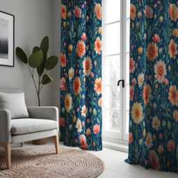Colorful Poppies & Daisies Curtains, Floral Vibrant Drapes, Botanical Window Treatment, Custom Length Living Room Curtain Panels - thumbnail 1