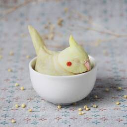 Miniature Cockatiel Figurine Sleep in Teacup. Handmade Resin Art Cup. Cockatiel Sculpture Statue Totem Figure - thumbnail 2