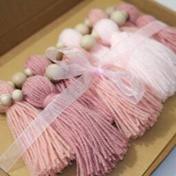 Tassel Garland - Custom Nursery Decor Bunting Wall Hanging Boho Yarn Pink Shelf - thumbnail 1