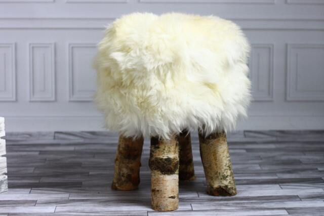 Luxury Beautiful Real Shaggy White Sheepskin Stool, Chair, Pouf, Scandinavian Design - image 1