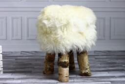 Luxury Beautiful Real Shaggy White Sheepskin Stool, Chair, Pouf, Scandinavian Design - thumbnail 1