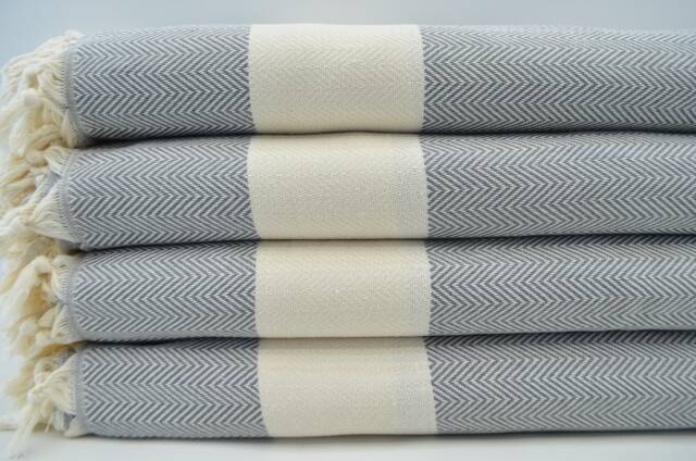 "Turkish Blanket, Gray Blanket, Herringbone Blanket, Zigzag Throw, Beach Throw, Long Blanket, Sofa Cover, 79""x95" - image 1
