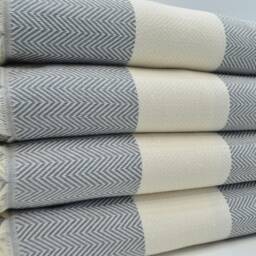 "Turkish Blanket, Gray Blanket, Herringbone Blanket, Zigzag Throw, Beach Throw, Long Blanket, Sofa Cover, 79""x95" - thumbnail 2