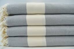 "Turkish Blanket, Gray Blanket, Herringbone Blanket, Zigzag Throw, Beach Throw, Long Blanket, Sofa Cover, 79""x95" - thumbnail 1