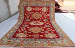 5'0x7'3 Ft Kazak Hand Knotted Red Afghan Area Rug - Luxury Rug Medallion Turkish Geometric For Livingroom - thumbnail 1