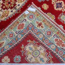 5'0x7'3 Ft Kazak Hand Knotted Red Afghan Area Rug - Luxury Rug Medallion Turkish Geometric For Livingroom - thumbnail 4