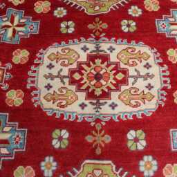 5'0x7'3 Ft Kazak Hand Knotted Red Afghan Area Rug - Luxury Rug Medallion Turkish Geometric For Livingroom - thumbnail 3