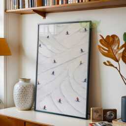 Abstract Skiers Wall Art, Minimal Snow Slope Painting, Tiny Ski & Snowboard Print, White Winter Landscape Decor, Modern Alpine Artwork - thumbnail 2