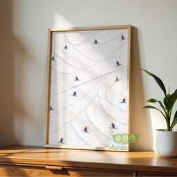Abstract Skiers Wall Art, Minimal Snow Slope Painting, Tiny Ski & Snowboard Print, White Winter Landscape Decor, Modern Alpine Artwork - thumbnail 3