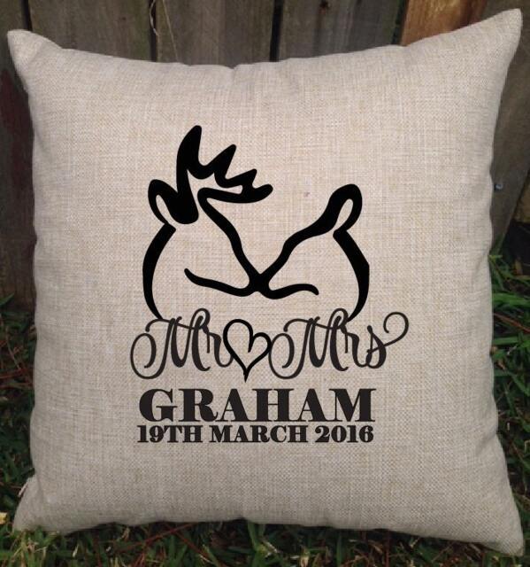 Personalized Buck & Doe Wedding Pillow - Custom Surname & Date - image 1