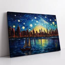 City Sunset Painting Van Gogh Wall Art, Framed Canvas Skyscraper Rainbow Colourful Poster Print, Home Kitchen Office Room Decor Gifts - thumbnail 2