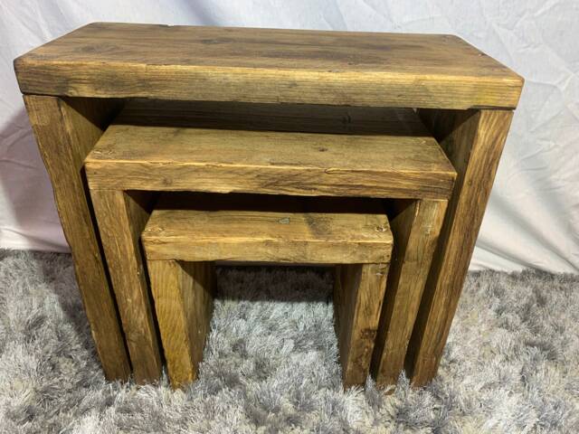 Rustic Reclaimed Nest Of Tables. Made From Scaffold Boards - image 1