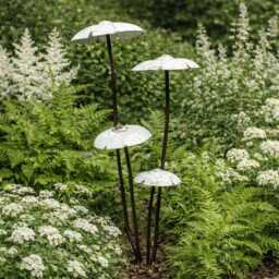 Recycled Metal White Mushroom Garden Sculpture Set - Rustic Outdoor Decoration