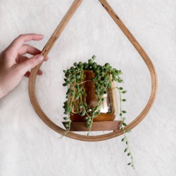 Small Wooden Plant Hanger, Tear Drop Indoor Planter With Saucer, Air Boho, Mid Century Modern - thumbnail 2
