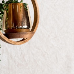 Small Wooden Plant Hanger, Tear Drop Indoor Planter With Saucer, Air Boho, Mid Century Modern - thumbnail 3