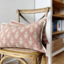 striped Linen Lumbar Pillow Cover Red French Country Cushion - thumbnail 4
