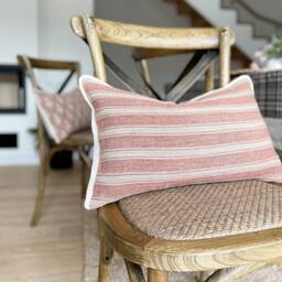 striped Linen Lumbar Pillow Cover Red French Country Cushion - thumbnail 3