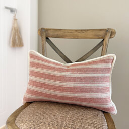 striped Linen Lumbar Pillow Cover Red French Country Cushion - thumbnail 1