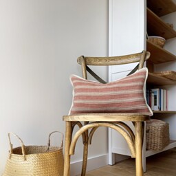 striped Linen Lumbar Pillow Cover Red French Country Cushion - thumbnail 2