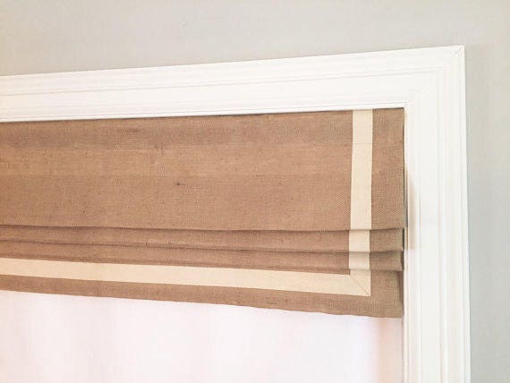 Pleated Linen Faux Roman Valance - Geometric Border, Custom Shade - image 1