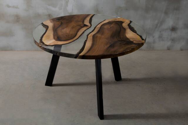 Custom Round Dining Table Made Of Walnut, Uv Resin With Steel Legs, Live Edge For A Modern Apartment, Crystal Epoxy Table - image 1