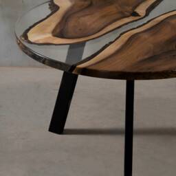 Custom Round Dining Table Made Of Walnut, Uv Resin With Steel Legs, Live Edge For A Modern Apartment, Crystal Epoxy Table - thumbnail 3