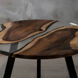 Custom Round Dining Table Made Of Walnut, Uv Resin With Steel Legs, Live Edge For A Modern Apartment, Crystal Epoxy Table - thumbnail 2