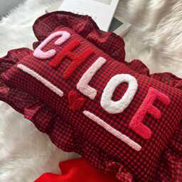 Custom Kids Name Plaid Punch Needle Pillow, Personalized Gift For Nursery, Baby Christmas Shower - thumbnail 2