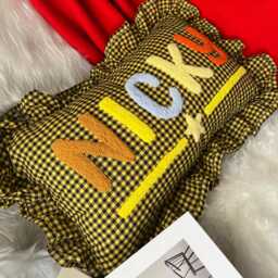 Custom Kids Name Plaid Punch Needle Pillow, Personalized Gift For Nursery, Baby Christmas Shower - thumbnail 3
