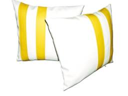 "2 White & Yellow Twin Stripe Faux Leather Cushion Covers 16"" 18"" 20" - thumbnail 1