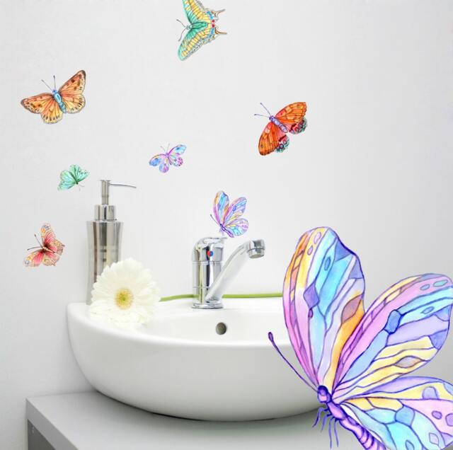 Butterfly Wall Decals 9-Set, Bathroom Decor, For Furniture, Tiles, Hand-Painted Decals - image 1