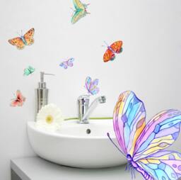 Butterfly Wall Decals 9-Set, Bathroom Decor, For Furniture, Tiles, Hand-Painted Decals - thumbnail 1