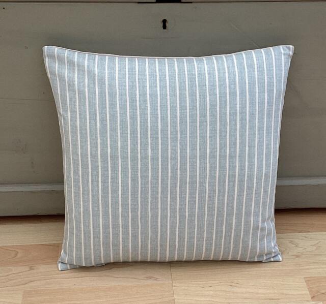 Handmade Aqua Blue Stripe Linen Cushion Cover Country Pillow Sham - image 1