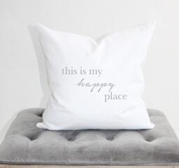 This Is My Happy Place Pillow Cover, 20x20 Pillow, Home Decor, Apartment Sofa Modern Inspirational - thumbnail 1