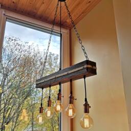 Rustic Wood Beam Chandelier Rose Gold Sockets, Edison Style No Us Customs Fees - thumbnail 3