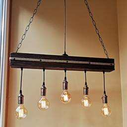 Rustic Wood Beam Chandelier Rose Gold Sockets, Edison Style No Us Customs Fees - thumbnail 2
