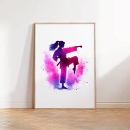 Karate Print Pink Poster - Set Of 3 Posters - Watercolour Art Prints Bedroom Decor Wall Pictures Kids Fight Sport Gifts - thumbnail 3