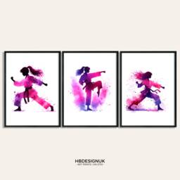Karate Print Pink Poster - Set Of 3 Posters - Watercolour Art Prints Bedroom Decor Wall Pictures Kids Fight Sport Gifts - thumbnail 1