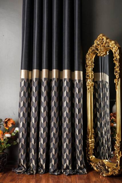 Geometric Black & Gold Curtains Custom Sizes Available - image 1