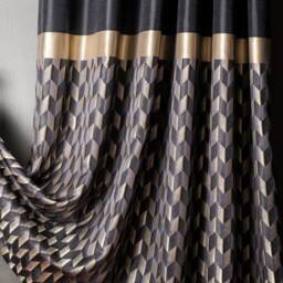 Geometric Black & Gold Curtains Custom Sizes Available - thumbnail 3