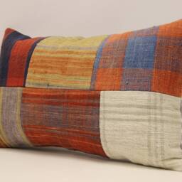 Turkish Kilim Pillow Cover, Handmade Wool Patchwork, 12x20 Lumbar - thumbnail 3