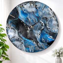 Large Epoxy Resin Clock With Backlight, Natural Stones, Modern Art Decor - 22 Inch, 55cm - thumbnail 2