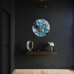 Large Epoxy Resin Clock With Backlight, Natural Stones, Modern Art Decor - 22 Inch, 55cm - thumbnail 4