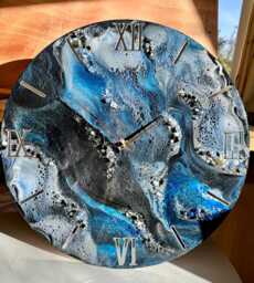 Large Epoxy Resin Clock With Backlight, Natural Stones, Modern Art Decor - 22 Inch, 55cm - thumbnail 1