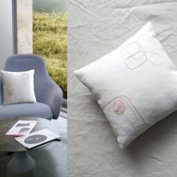 Square Decorative Cushion 40 X cm Design in Linen & Cotton Contemporary Geometric Pattern Handmade Hand Embroidered - thumbnail 2